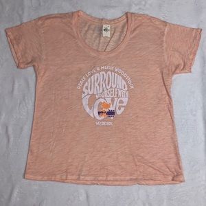 pink victoria’s secret woodstock tee